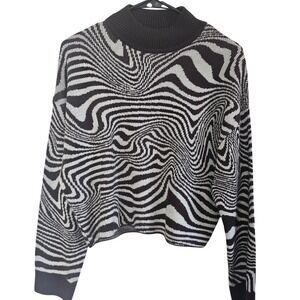 HM Divided Psychedelic Swirl Mock Neck Sweater Brown Cream Womens Small 0984807